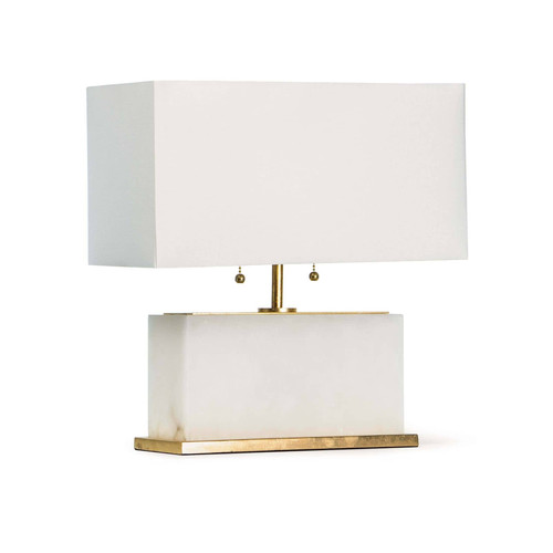 Alabaster table lamp with a natural brass base